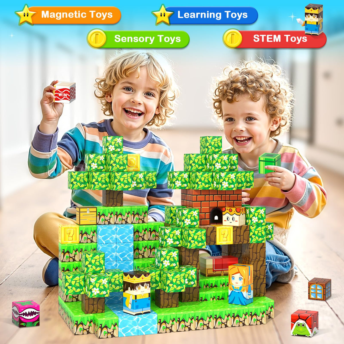 Soyee 120PCS 1-Inch Magnetic Blocks – Mine Magnet World Sensory STEM Toys for Kids 3+