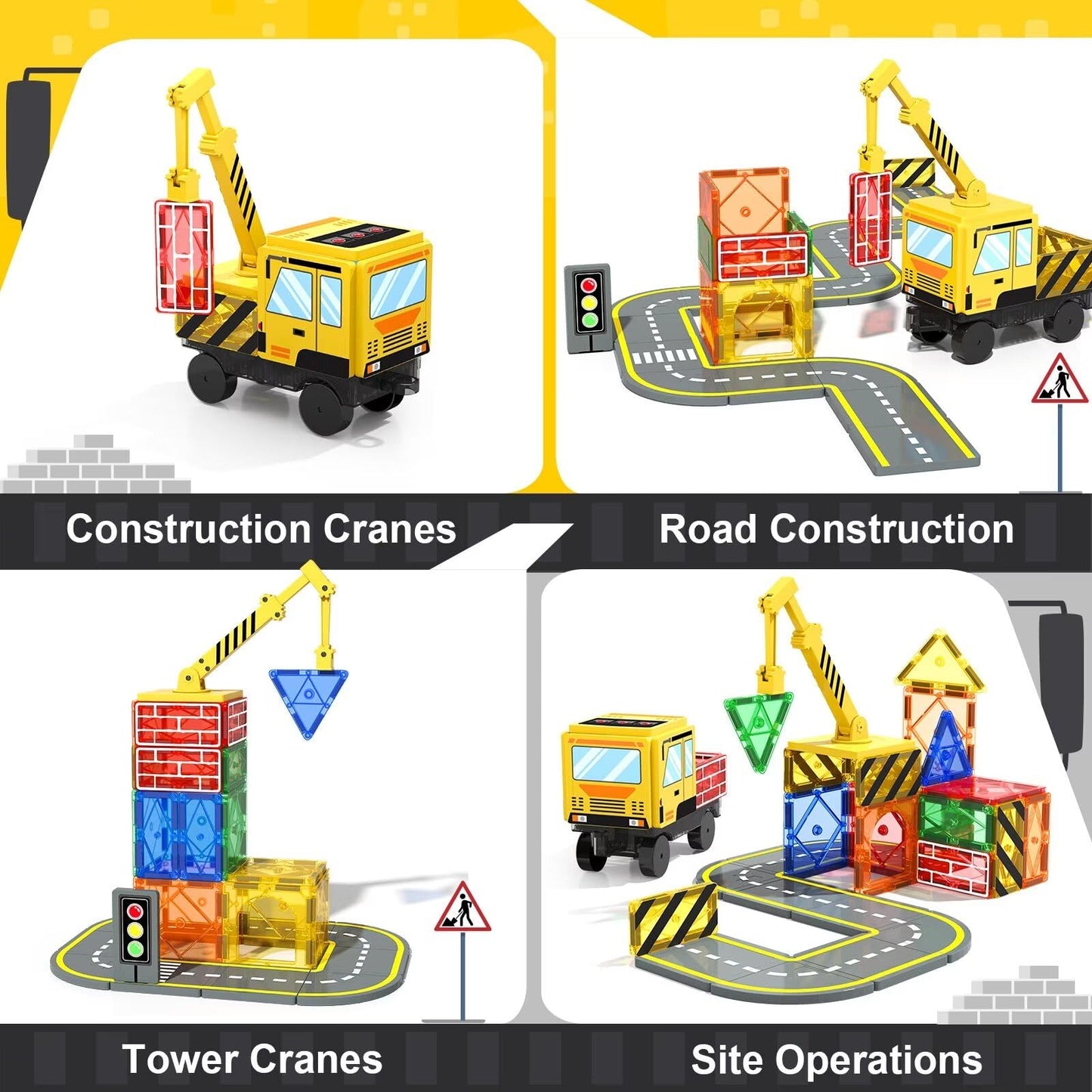 Soyee Magnetic Tiles Crane Truck – STEM Building Toys for Kids 3-8