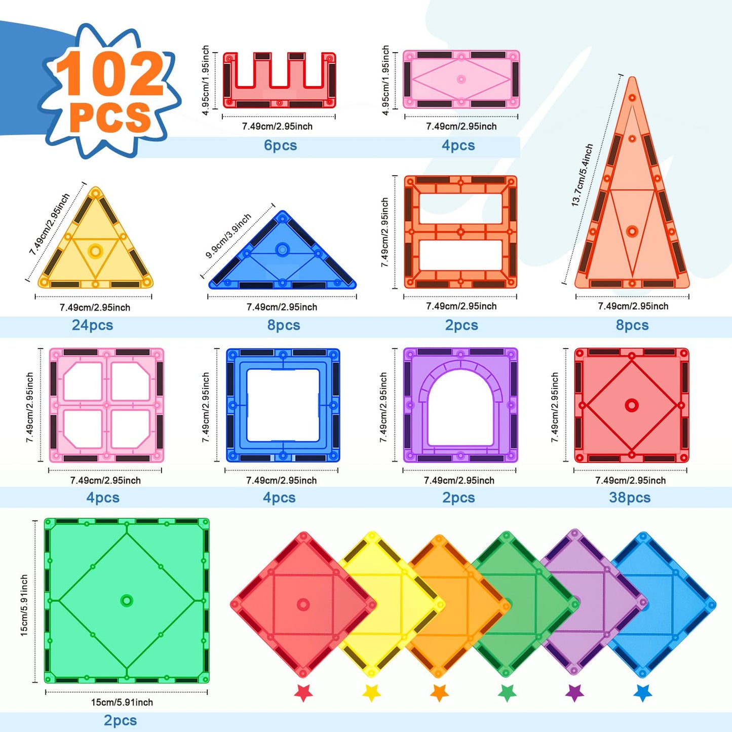 Soyee 102pcs Magnetic Tiles – STEM Building Blocks for 3+ | Sensory & Creative Play