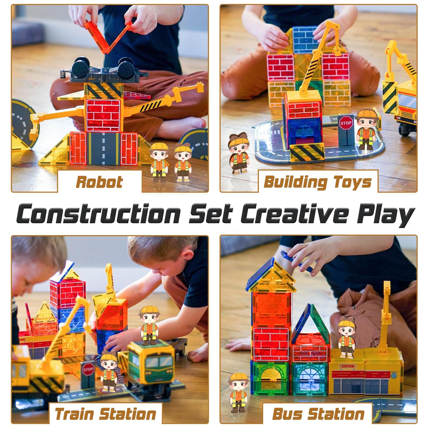 Soyee Magnetic Tiles with 2 Cranes – Magnetic Construction Toys for Ages 3-7 | STEM & Montessori Gift