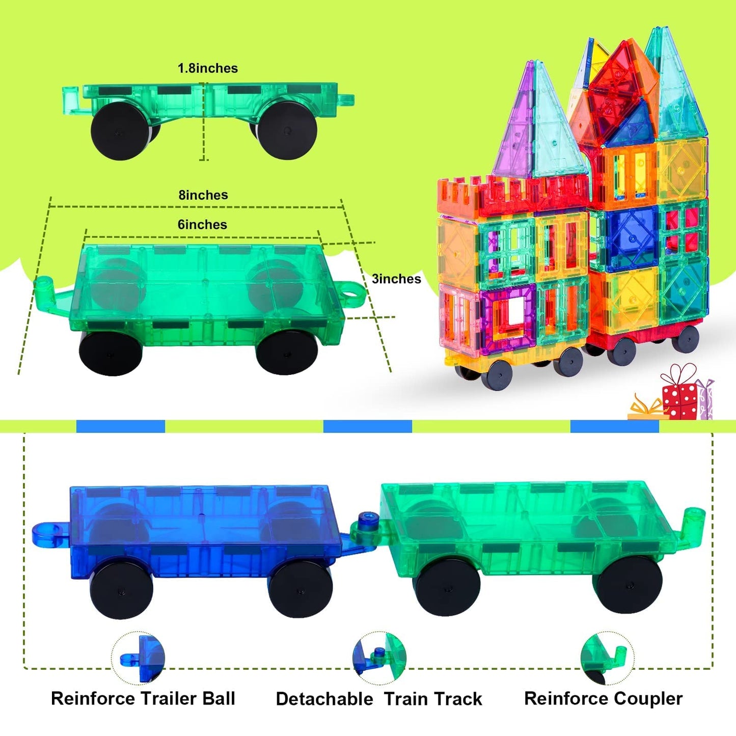 Soyee Magnetic Tiles with 2 Cars – STEM Building Toys for Kids 3-8