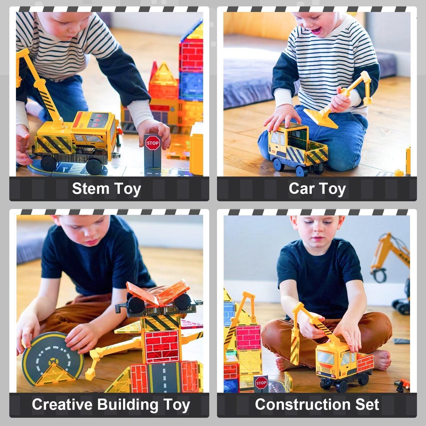 Soyee Magnetic Tiles Crane Truck – STEM Building Toys for Kids 3-8