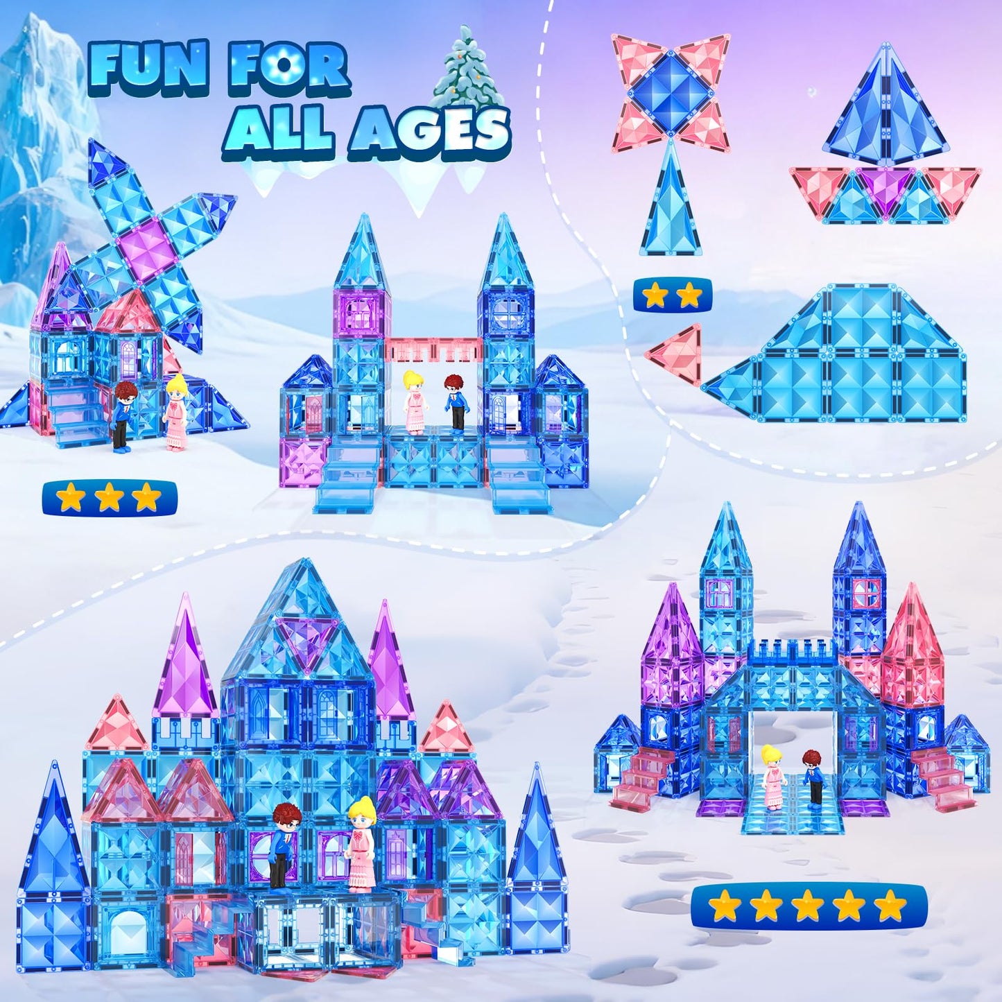 Soyee Magnetic Tiles 102pcs Castle Set with 2 Stairs & Dolls – STEM Toys for Girls