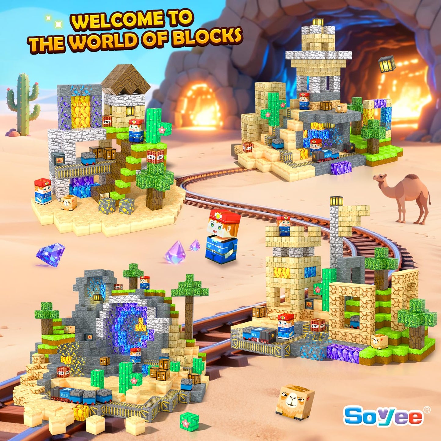 Soyee 150 PCS Magnetic Blocks — STEM Mine World Set for Kids Aged 4-8