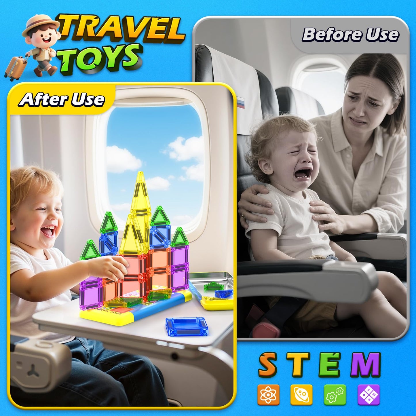 Soyee Mini Magnetic Tiles Travel Toys – Portable STEM Building Kit for Ages 3-8+