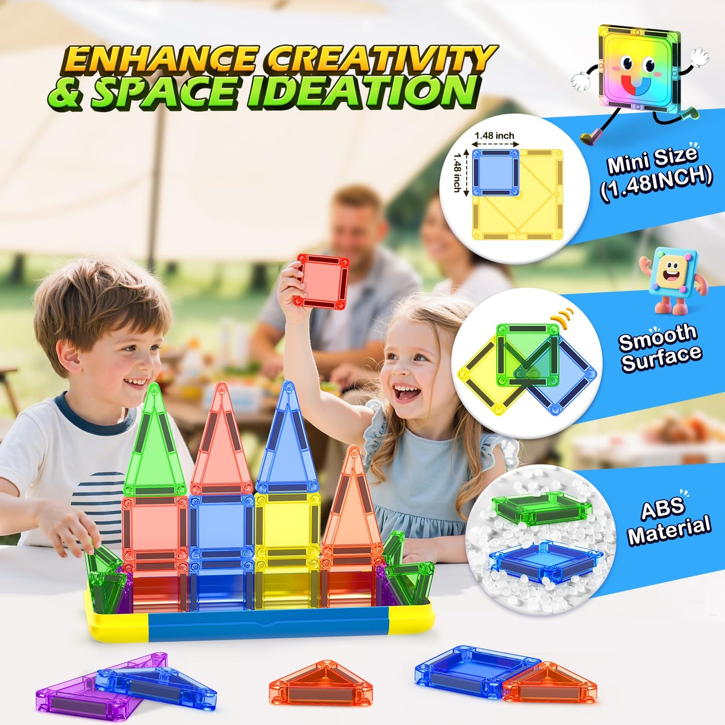 Soyee Mini Magnetic Tiles Travel Toys – Portable STEM Building Kit for Ages 3-8+