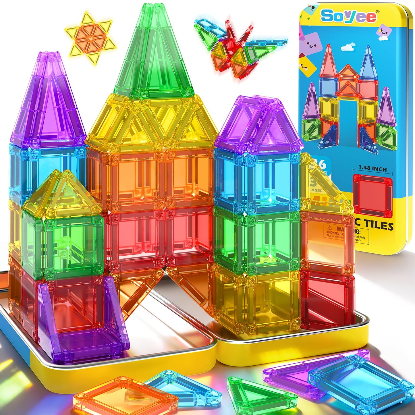 Soyee Mini Magnetic Tiles Travel Toys – Portable STEM Building Kit for Ages 3-8+