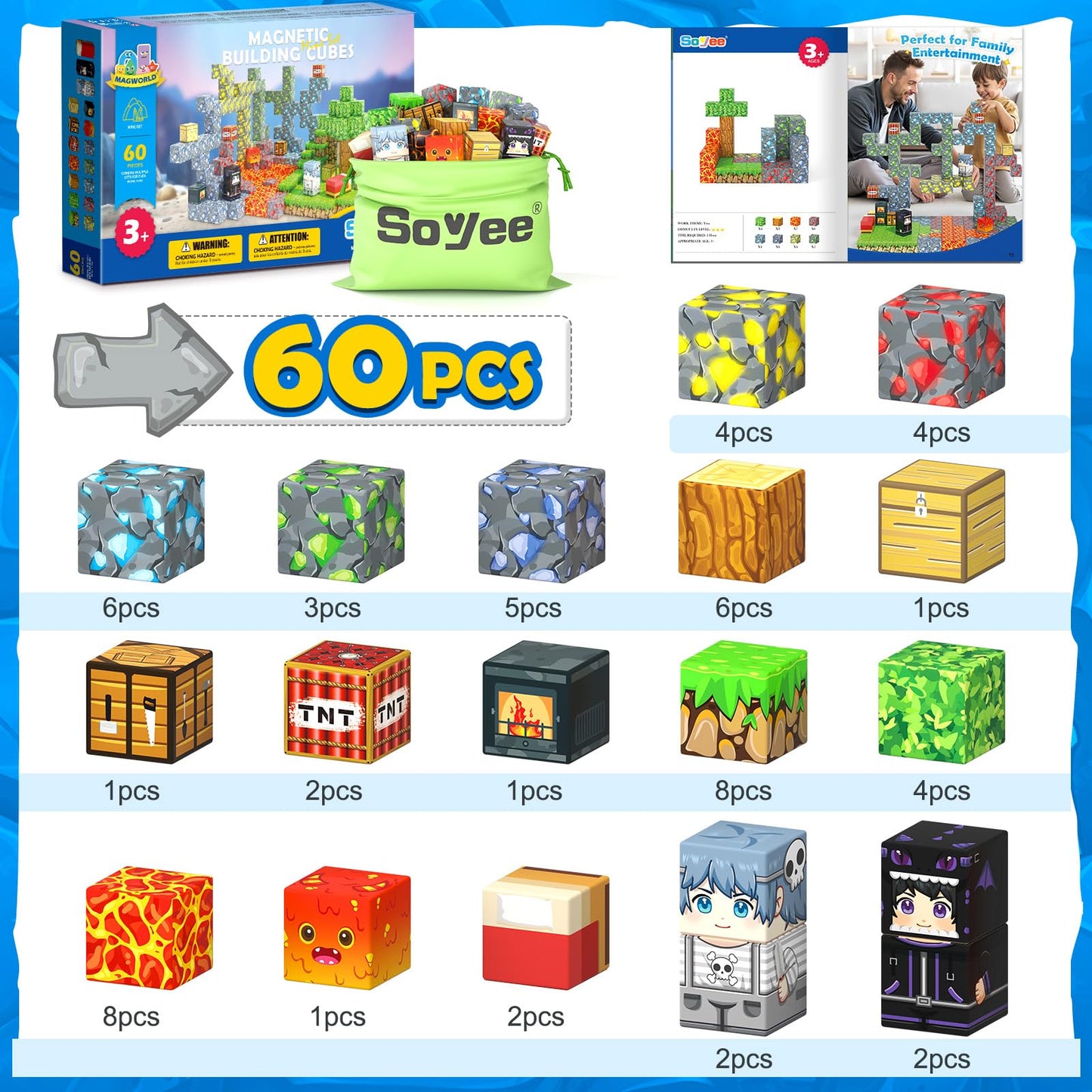 Soyee Magnetic Blocks - Forest Mine World STEM Building Toys for 3+ Kids