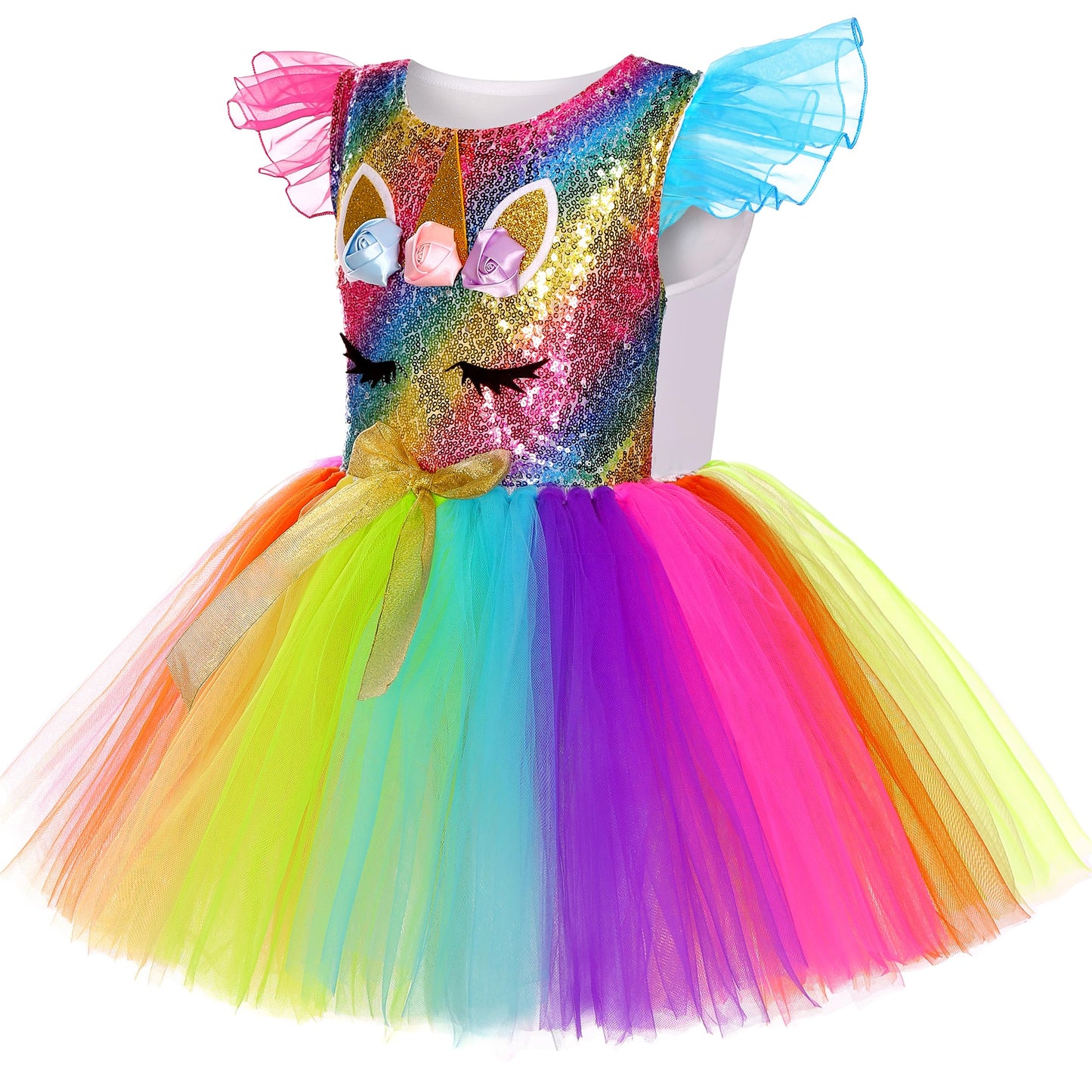Soyoekbt Girls Unicorn Costume with LED Lights – Dress & Headband Set for 3-8 Years