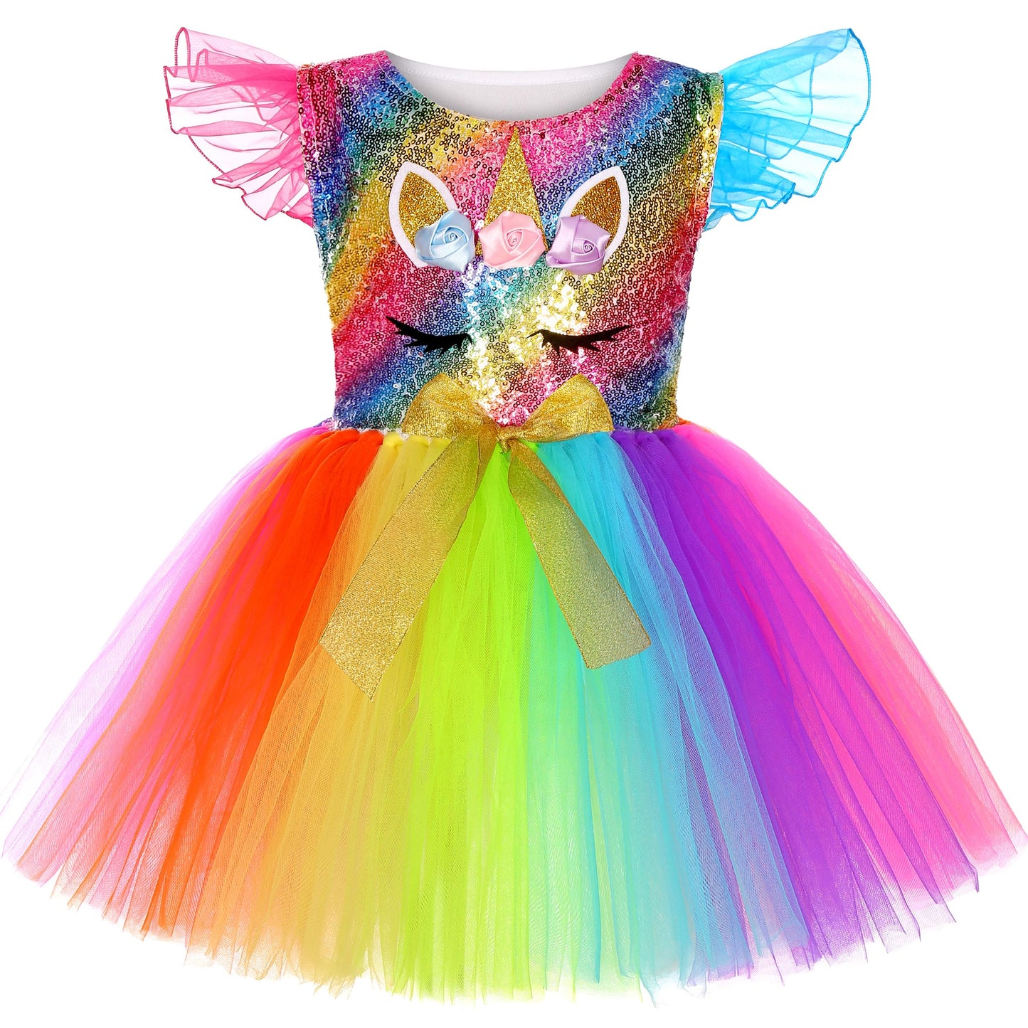 Soyoekbt Girls Unicorn Costume with LED Lights – Dress & Headband Set for 3-8 Years