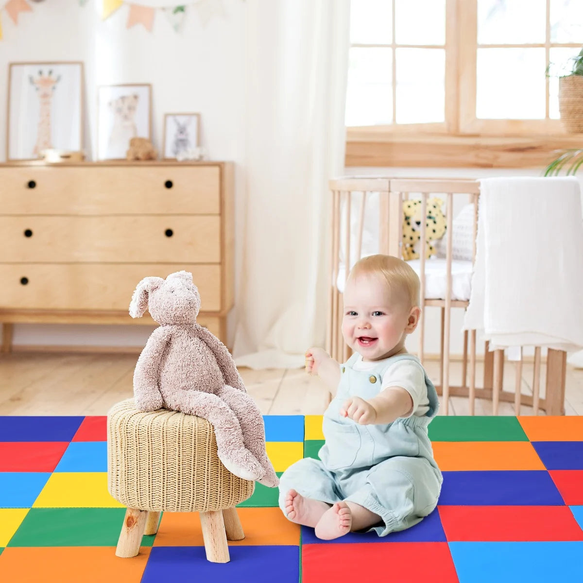 4-Section Folding Toddler Play Mat for Home and School Kindergarten-Colorful