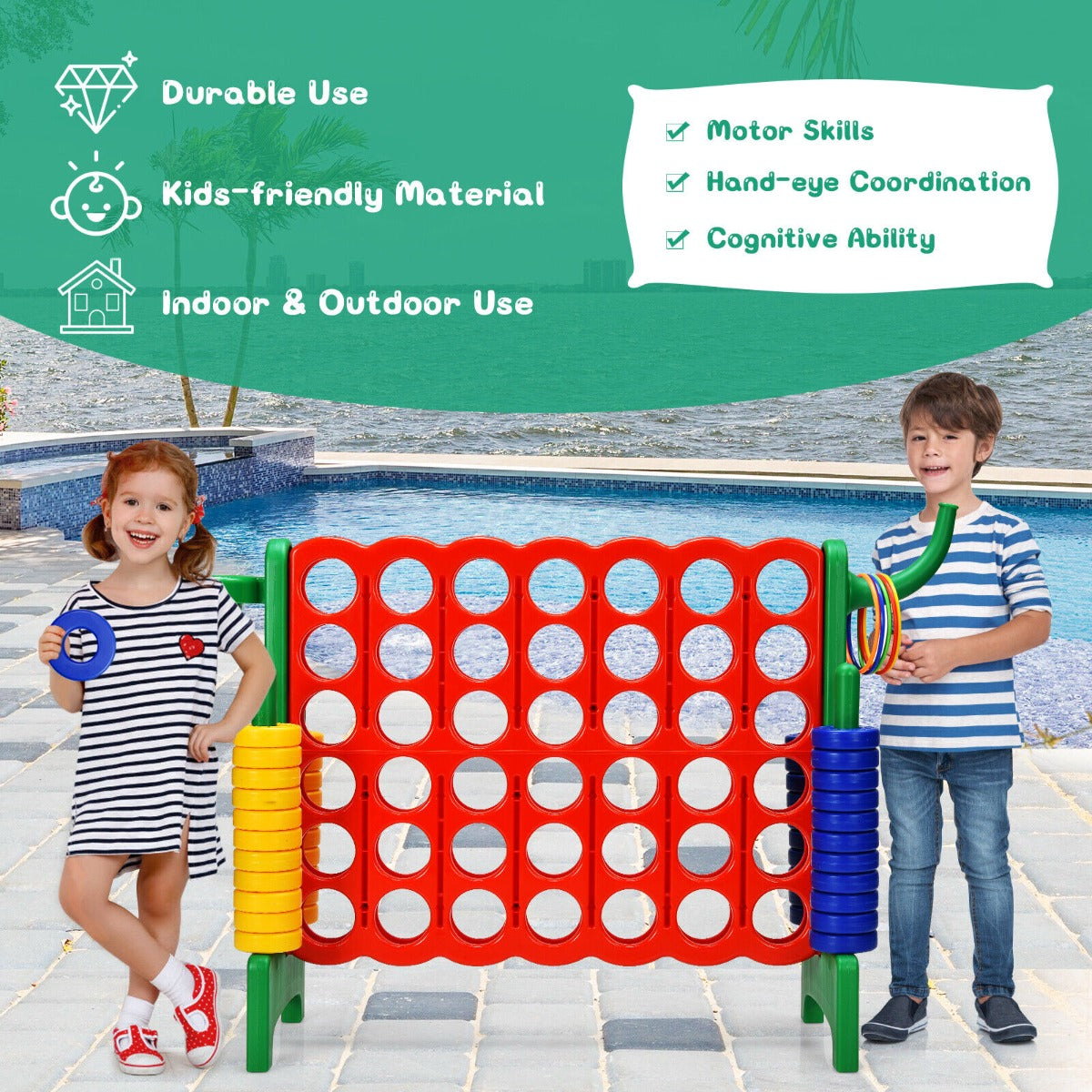 Giant Connect 4 Game Jumbo with 42 Rings-Blue
