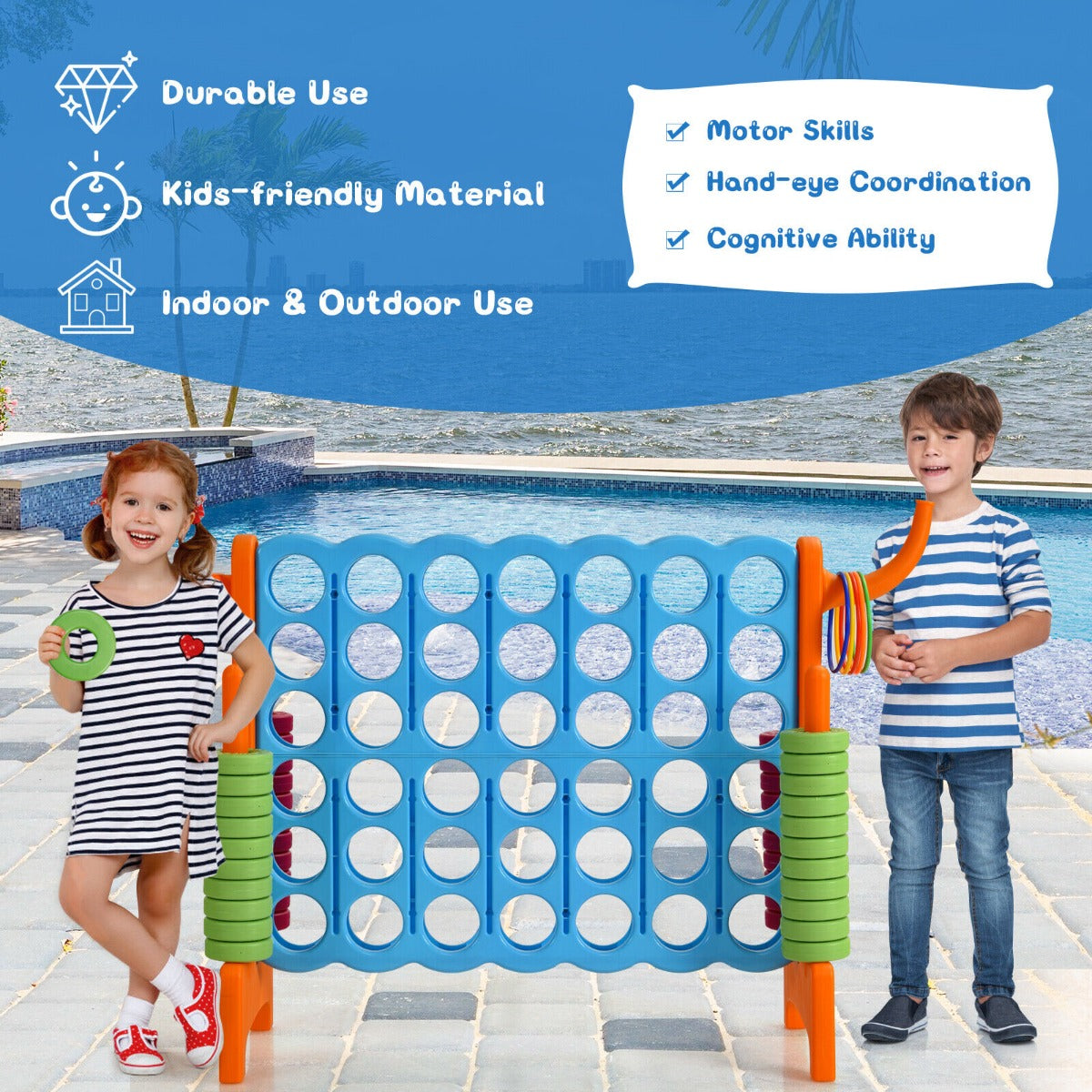 Giant Connect 4 Game Jumbo with 42 Rings-Blue