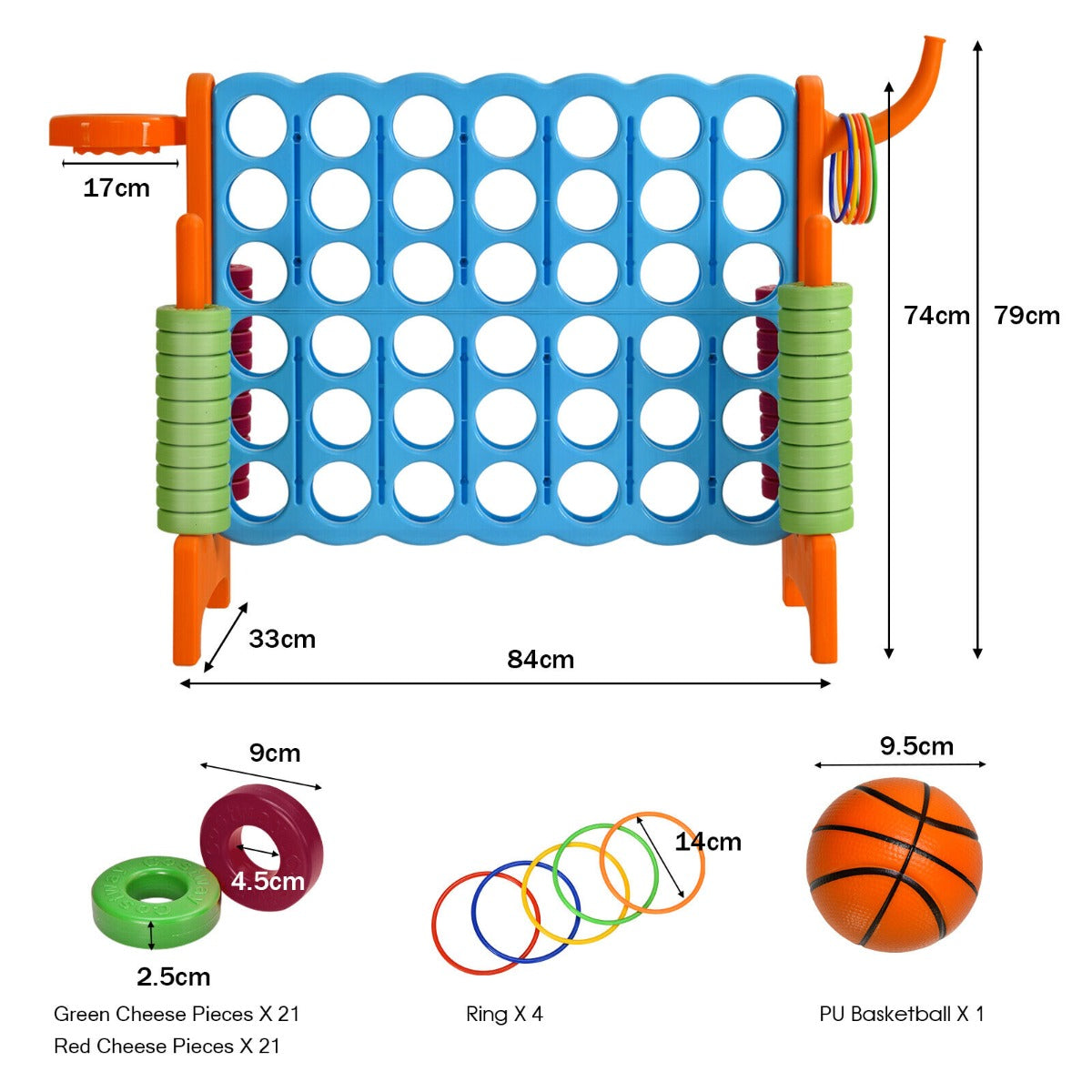 Giant Connect 4 Game Jumbo with 42 Rings-Blue
