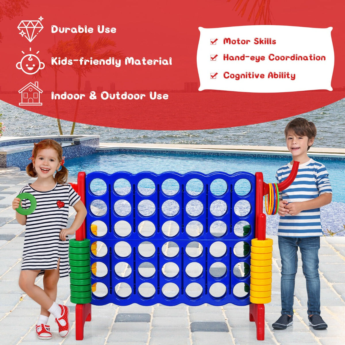 Giant Connect 4 Game Jumbo with 42 Rings-Blue