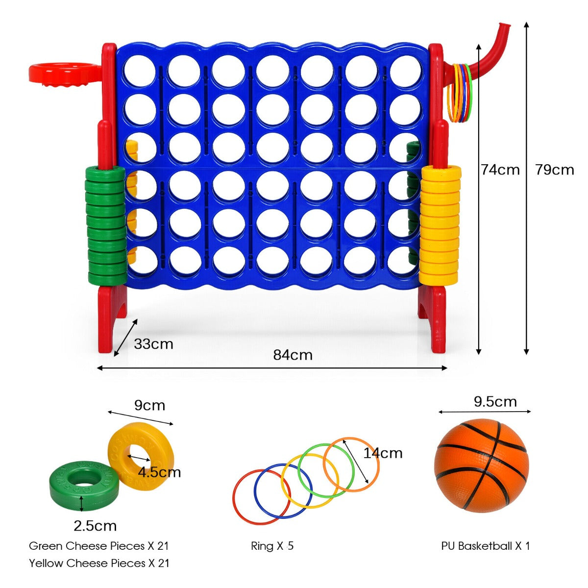 Giant Connect 4 Game Jumbo with 42 Rings-Blue