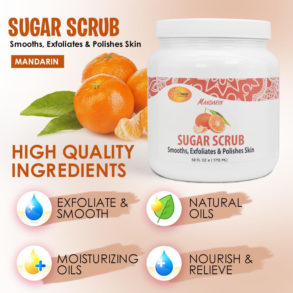 SPA REDI Mandarin Sugar Scrub 58 oz – Exfoliate, Hydrate, Glow