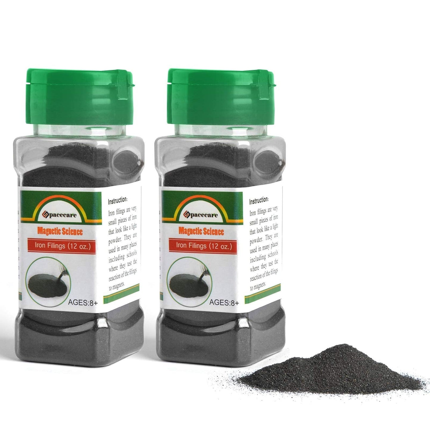 SPACECARE Magnetic Iron Powder Filings – 2 Jars with Shaker Lids (24 oz Total) for Magnet Education