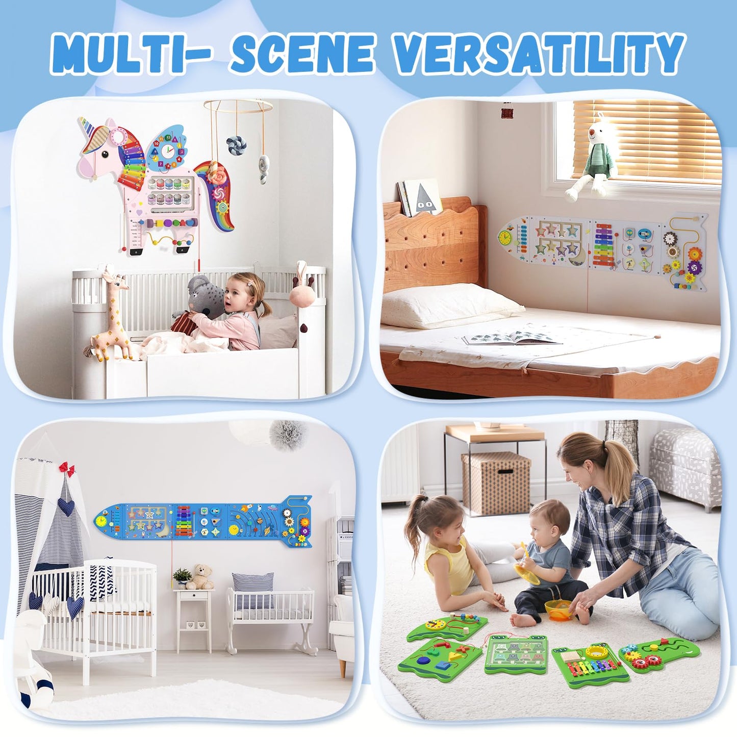 Spacocld Rocket Activity Wall Panels - Montessori Sensory Wall Board (Blue, 5-Pack)