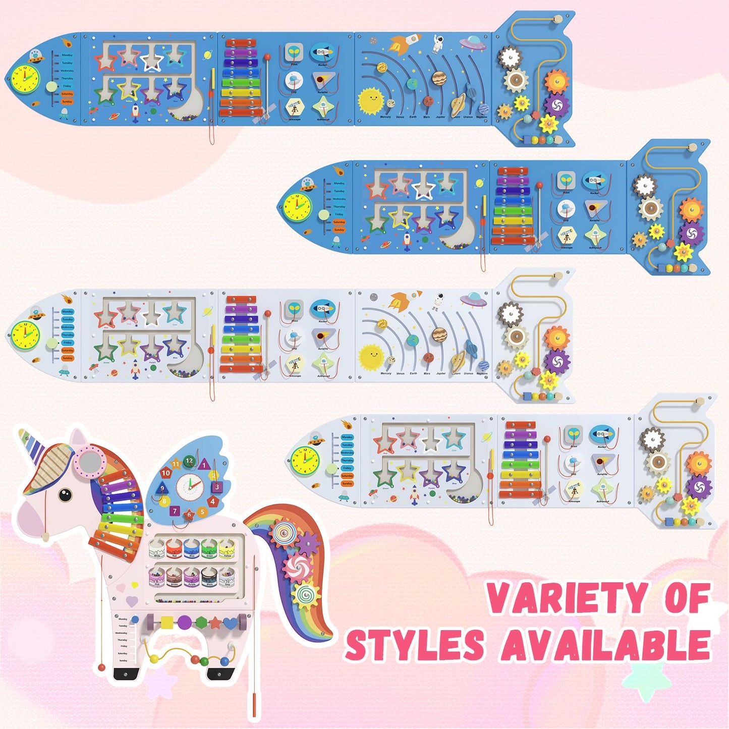 Spacocld Unicorn Activity Wall Panel – Montessori Sensory Wall for Toddlers (Pink)