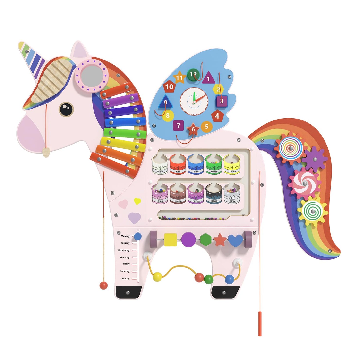 Spacocld Unicorn Activity Wall Panel – Montessori Sensory Wall for Toddlers (Pink)