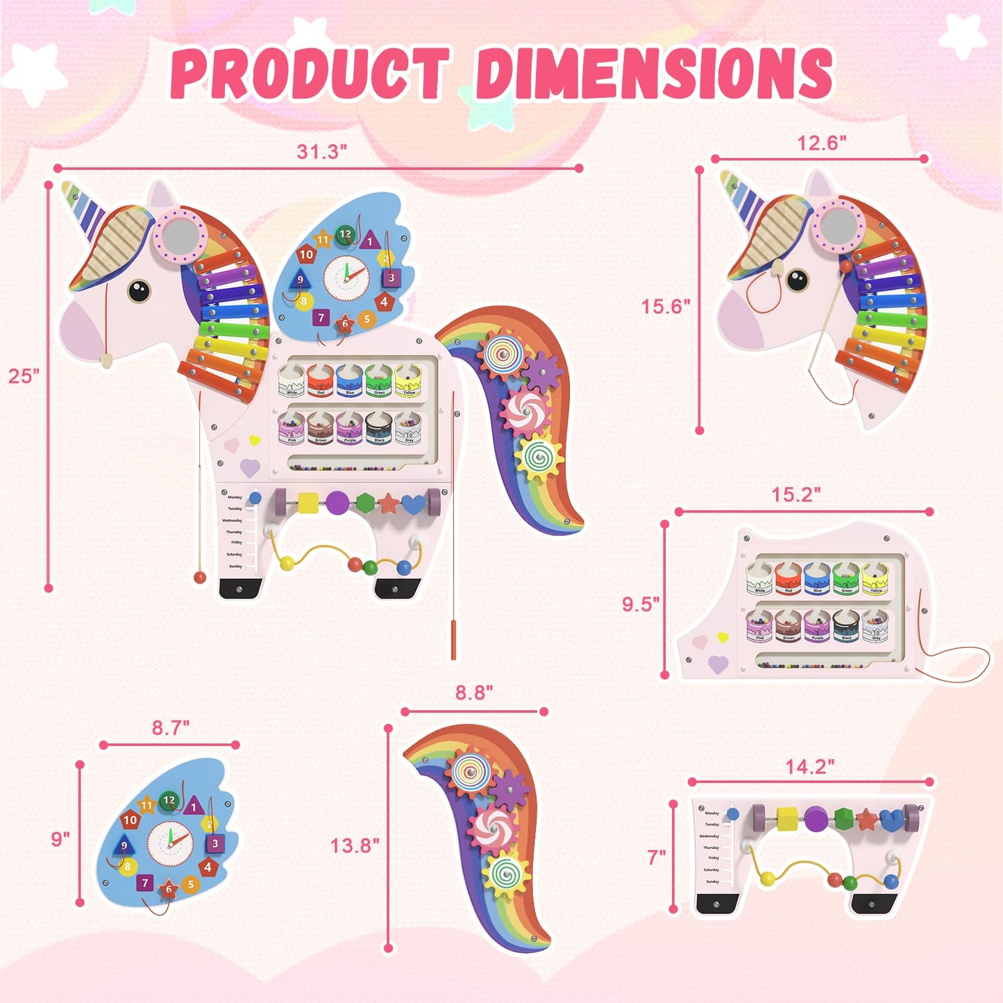 Spacocld Unicorn Activity Wall Panel – Montessori Sensory Wall for Toddlers (Pink)