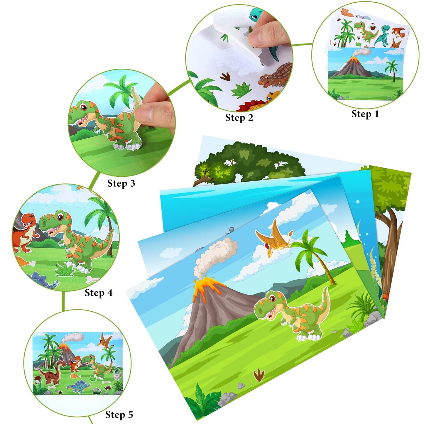 Spakon 32 Sheets Scene Stickers for Kids | Mix & Match Animal Scenes Jungle Farm Dino