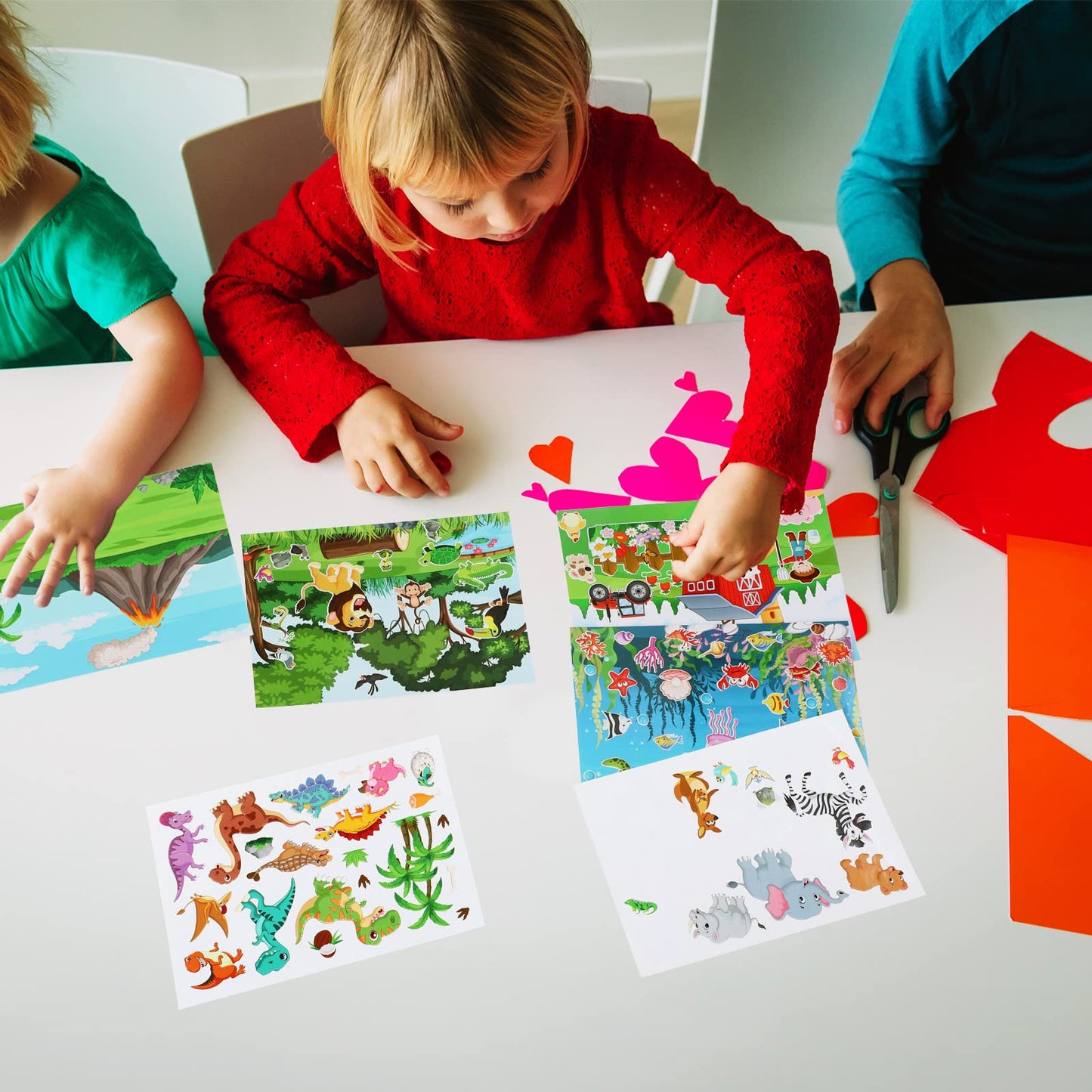 Spakon 32 Sheets Scene Stickers for Kids | Mix & Match Animal Scenes Jungle Farm Dino
