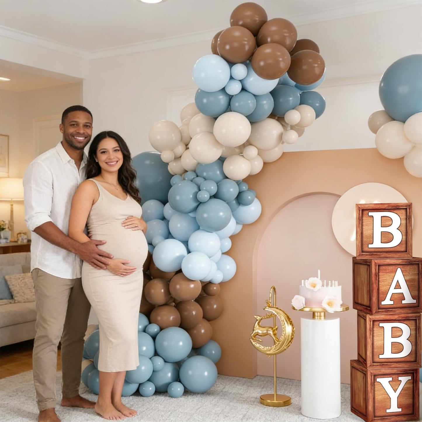 SPARKTUTU 140pcs Teddy Bear Baby Boy Shower Decorations — Balloon Arch Kit & We Can Bearly Wait Backdrop