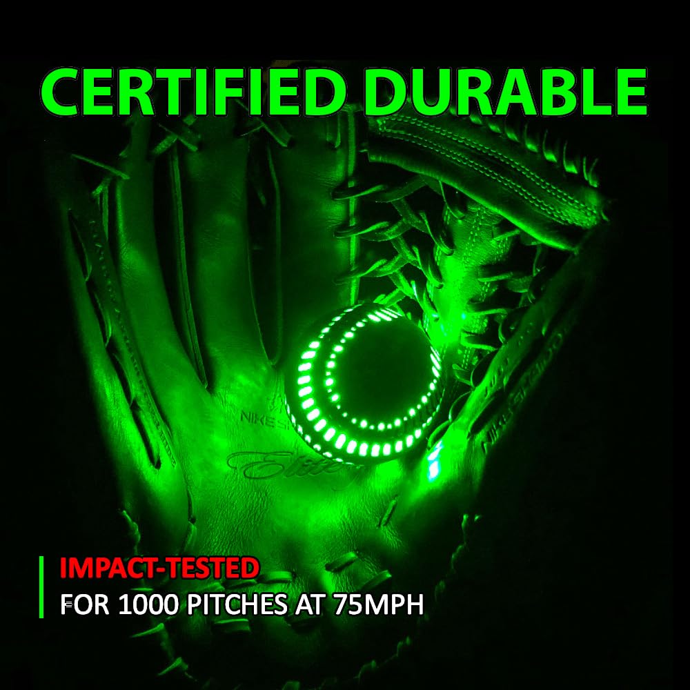 SPARK CATCH Light Up Baseball Neon Green – Glow-in-the-Dark, Official Size & Weight, Impact-Activated