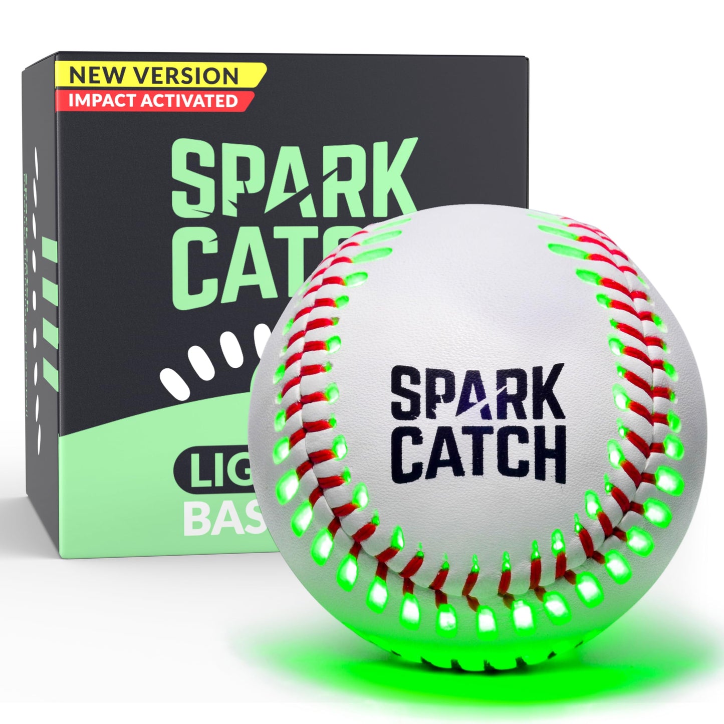 SPARK CATCH Light Up Baseball Neon Green – Glow-in-the-Dark, Official Size & Weight, Impact-Activated