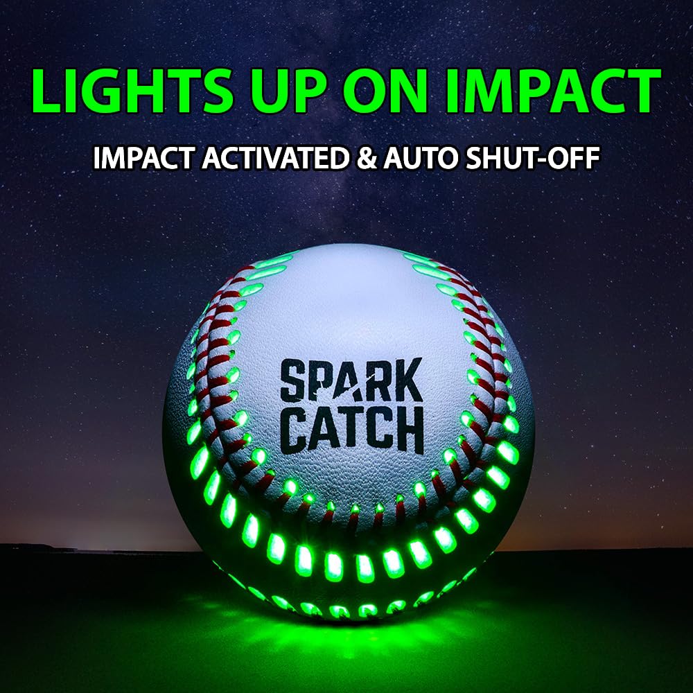 SPARK CATCH Light Up Baseball Neon Green – Glow-in-the-Dark, Official Size & Weight, Impact-Activated