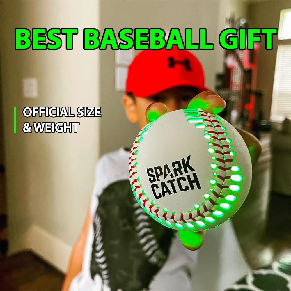 SPARK CATCH Light Up Baseball Neon Green – Glow-in-the-Dark, Official Size & Weight, Impact-Activated
