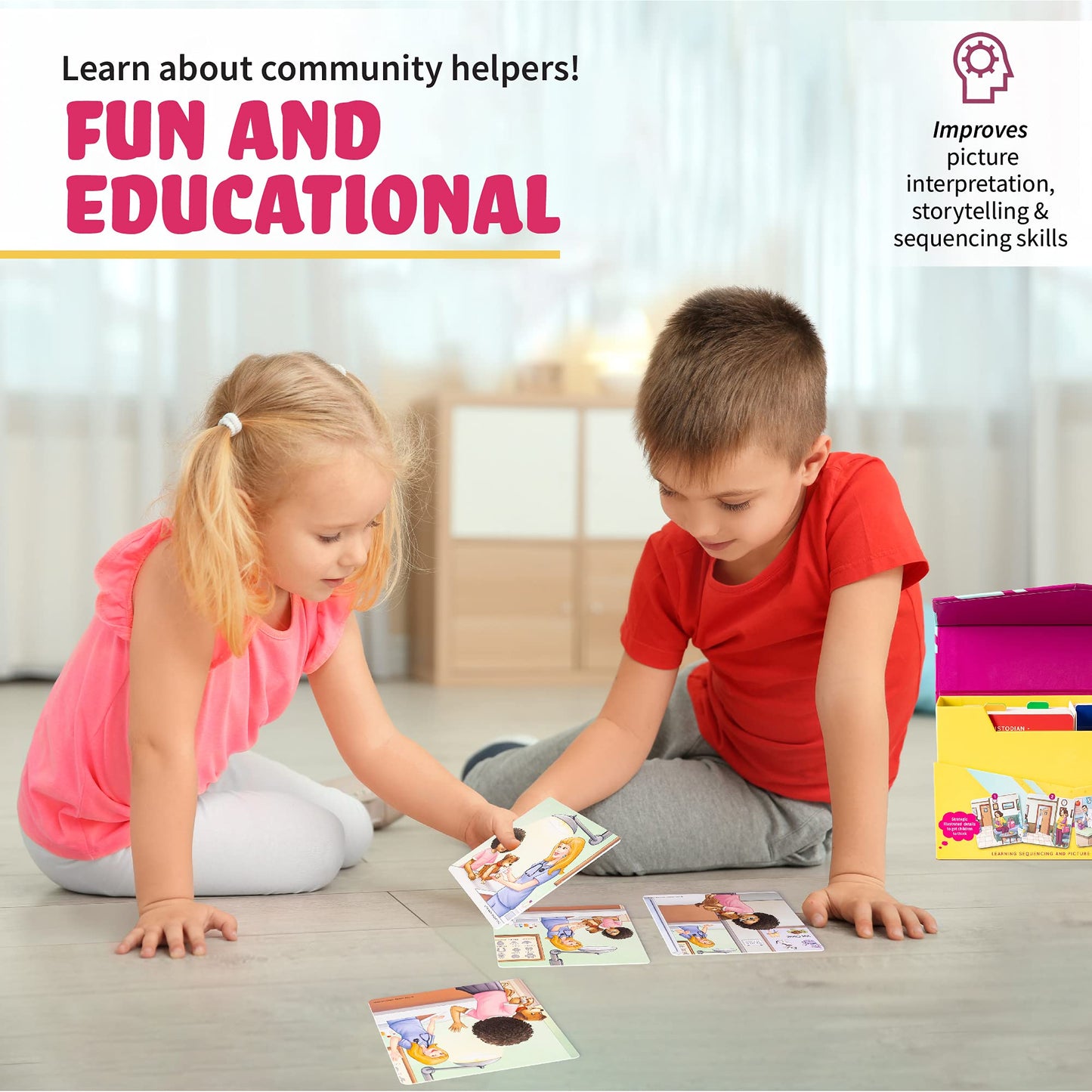 SPARK INNOVATIONS Kids Story Cards Sequence Game – Large Storytelling & Sequencing Cards for Community Helper Stories