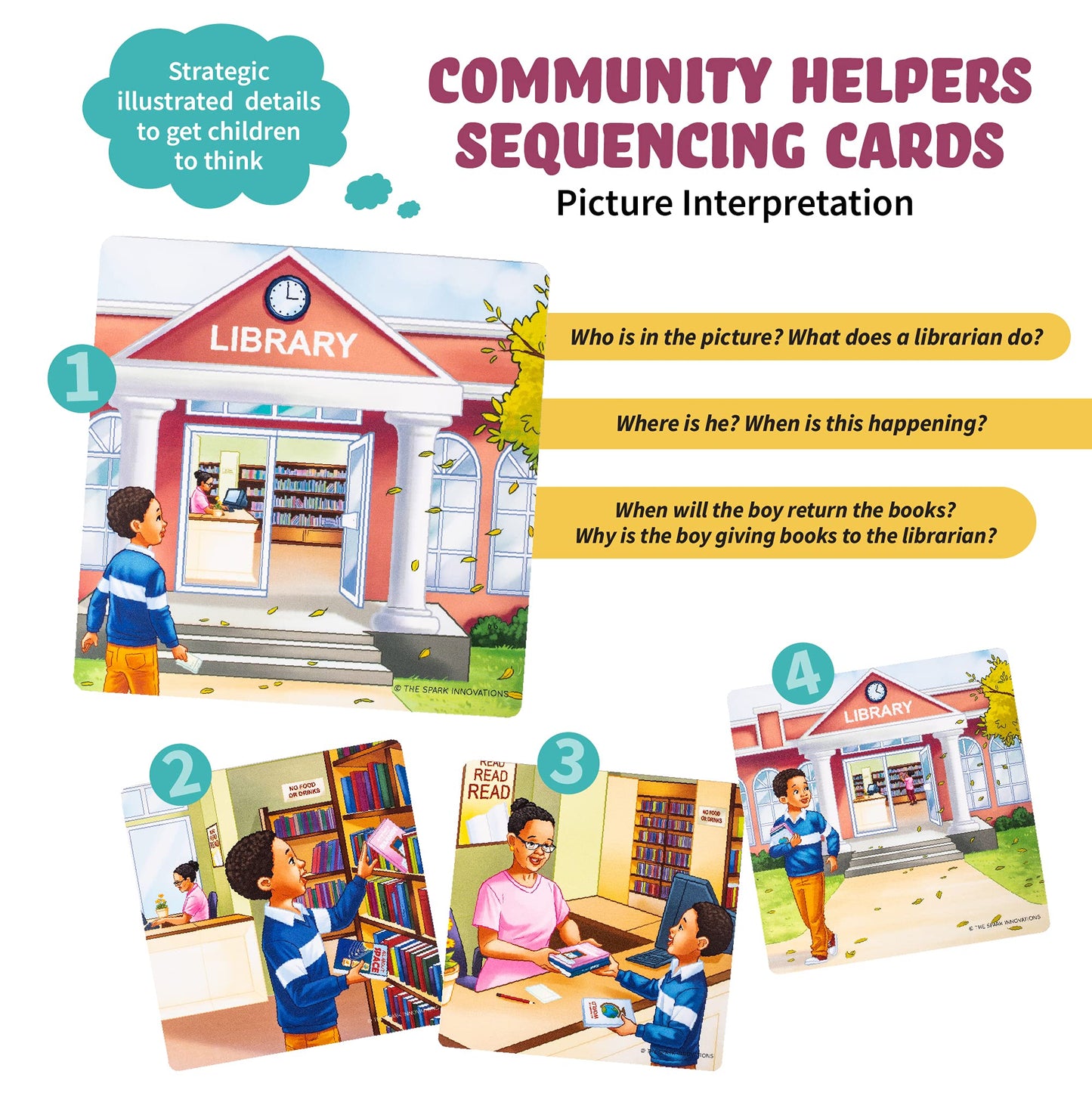 SPARK INNOVATIONS Kids Story Cards Sequence Game – Large Storytelling & Sequencing Cards for Community Helper Stories