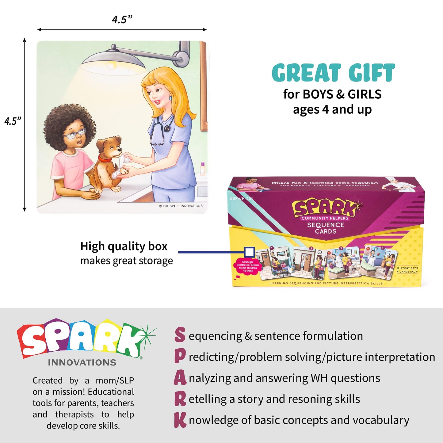 SPARK INNOVATIONS Kids Story Cards Sequence Game – Large Storytelling & Sequencing Cards for Community Helper Stories