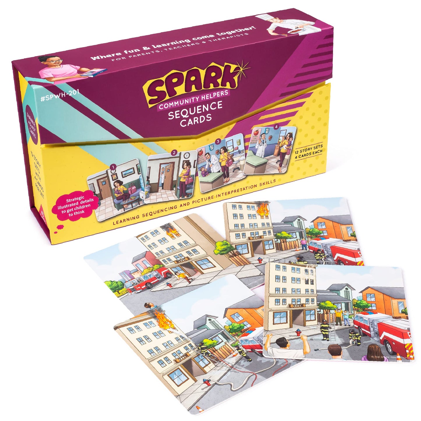 SPARK INNOVATIONS Kids Story Cards Sequence Game – Large Storytelling & Sequencing Cards for Community Helper Stories