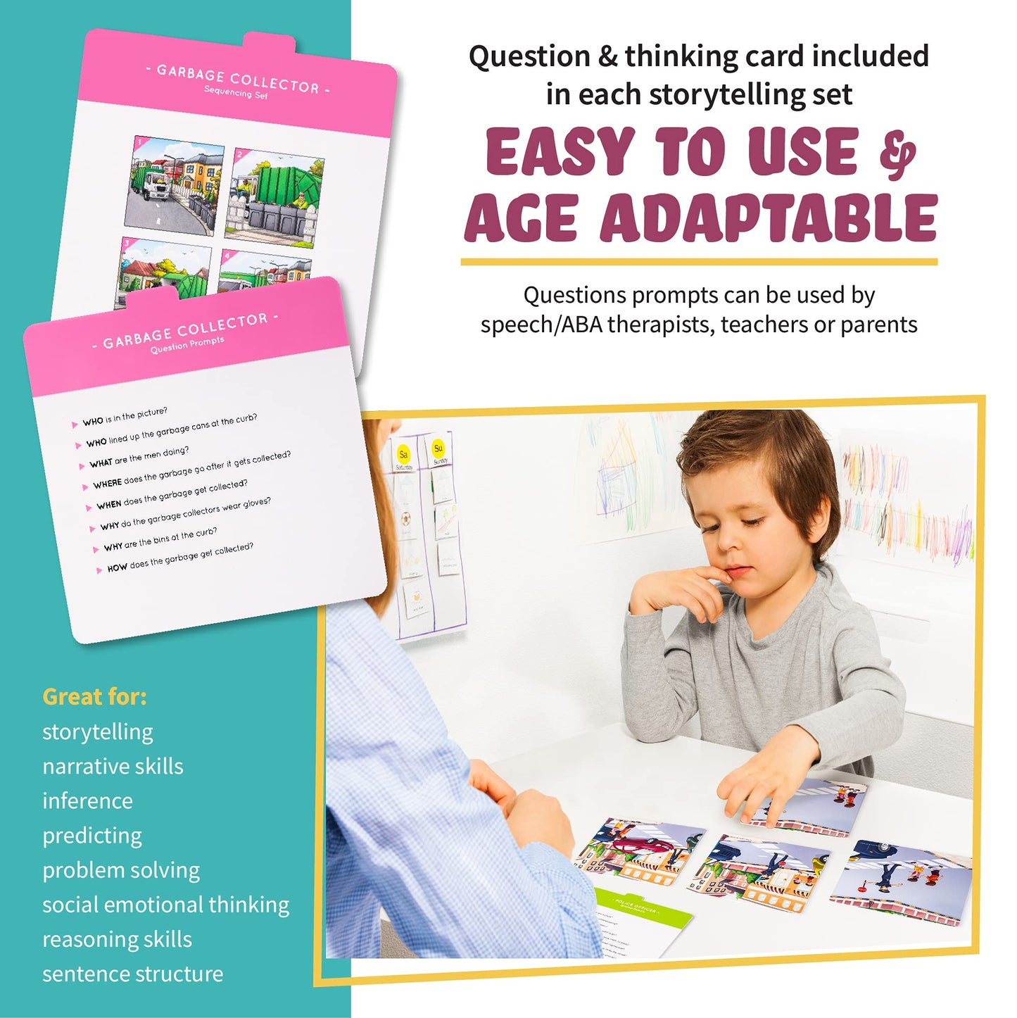 SPARK INNOVATIONS Kids Story Cards Sequence Game – Large Storytelling & Sequencing Cards for Community Helper Stories