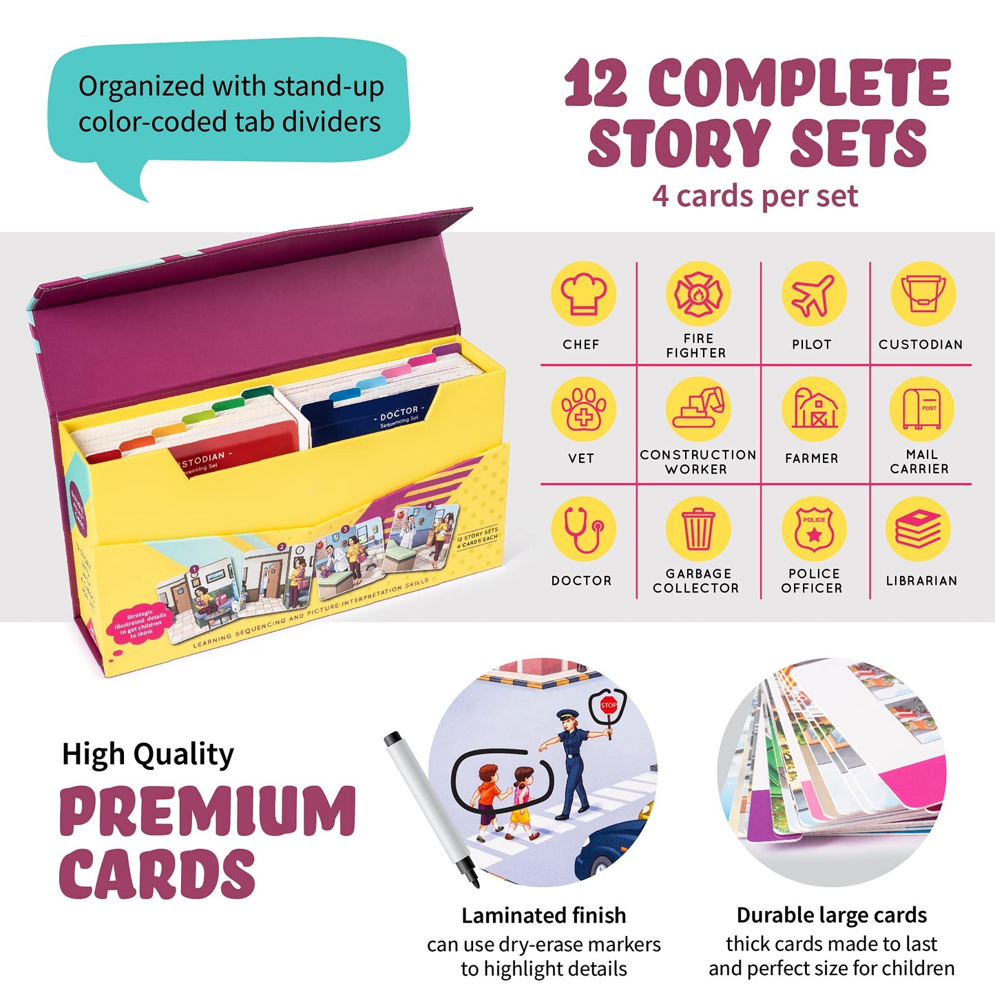 SPARK INNOVATIONS Kids Story Cards Sequence Game – Large Storytelling & Sequencing Cards for Community Helper Stories