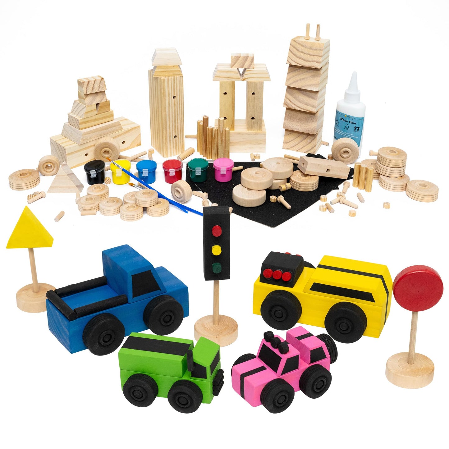 SparkJump DIY Wood Building Kit — STEM Craft for Kids (Wooden Cars, 1-Pack)