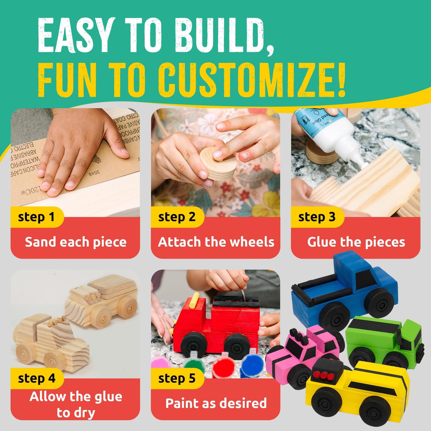 SparkJump DIY Wood Building Kit — STEM Craft for Kids (Wooden Cars, 1-Pack)