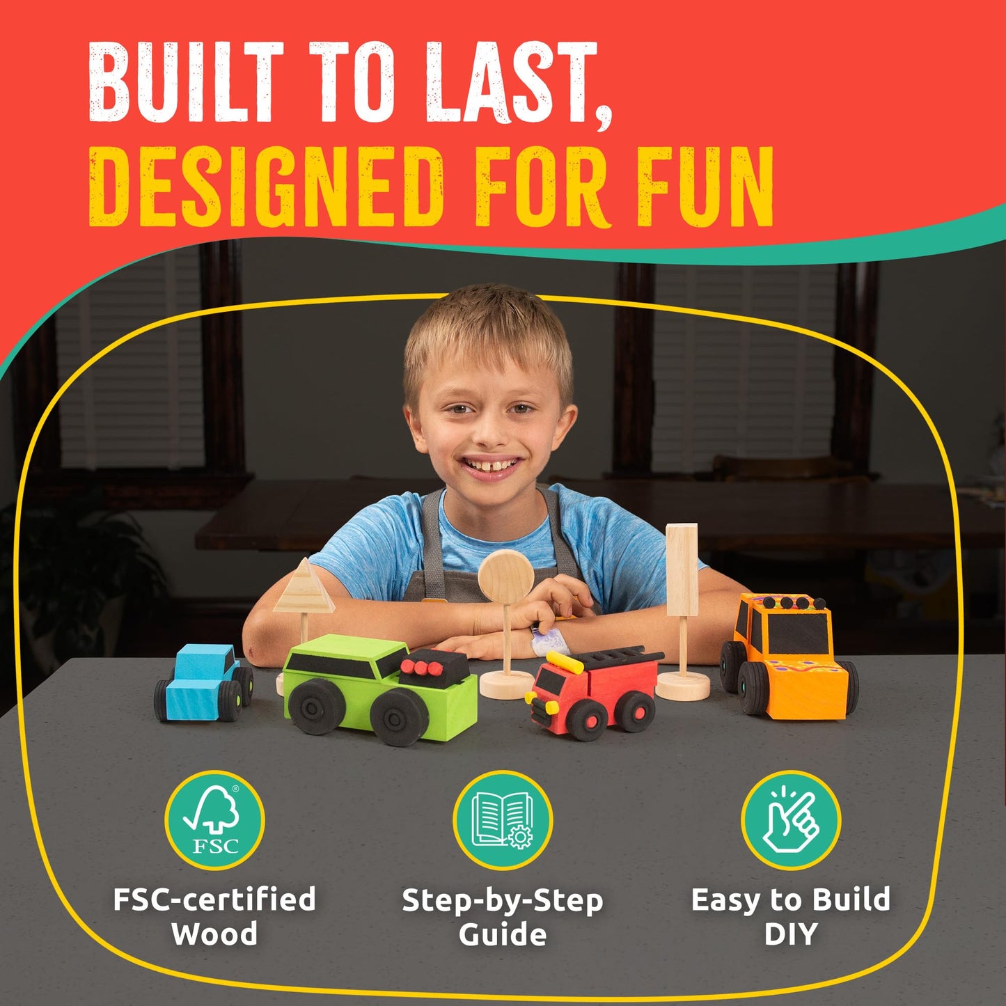 SparkJump DIY Wood Building Kit — STEM Craft for Kids (Wooden Cars, 1-Pack)
