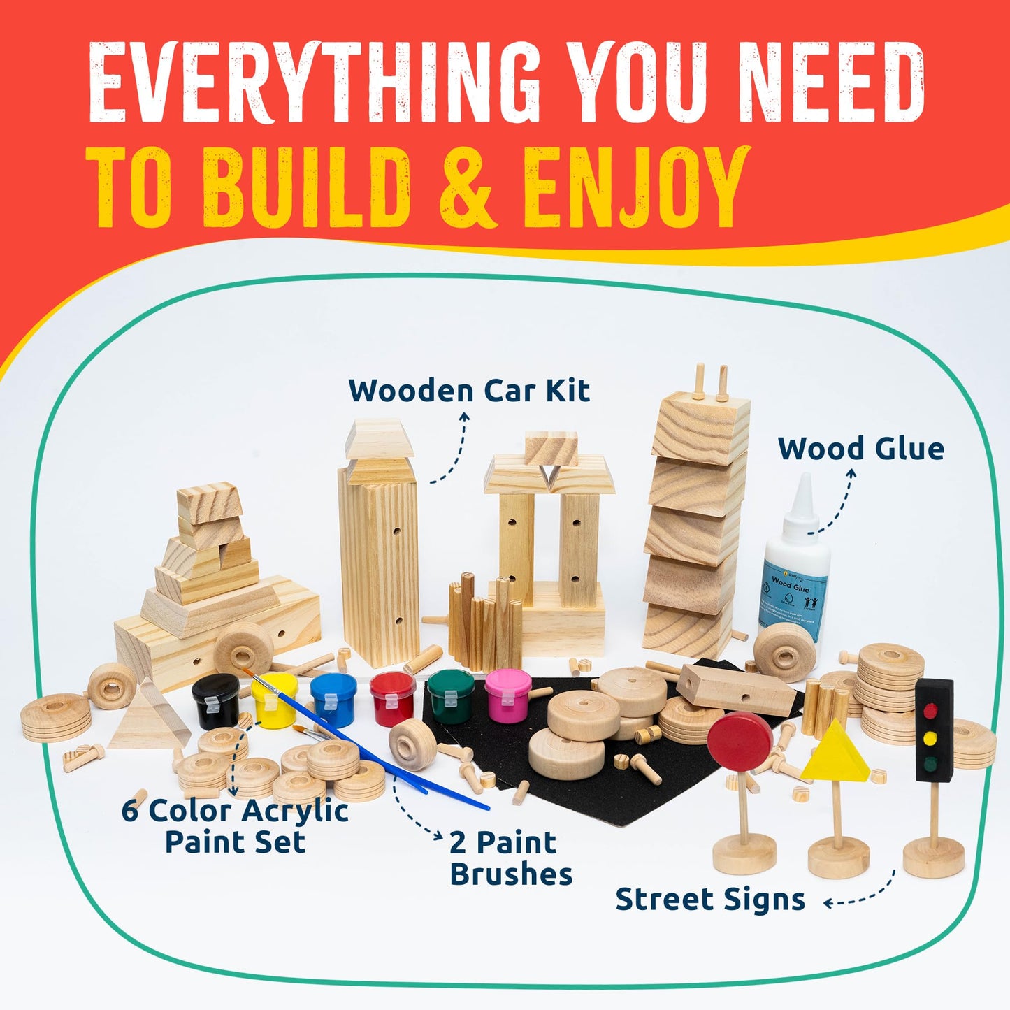 SparkJump DIY Wood Building Kit — STEM Craft for Kids (Wooden Cars, 1-Pack)