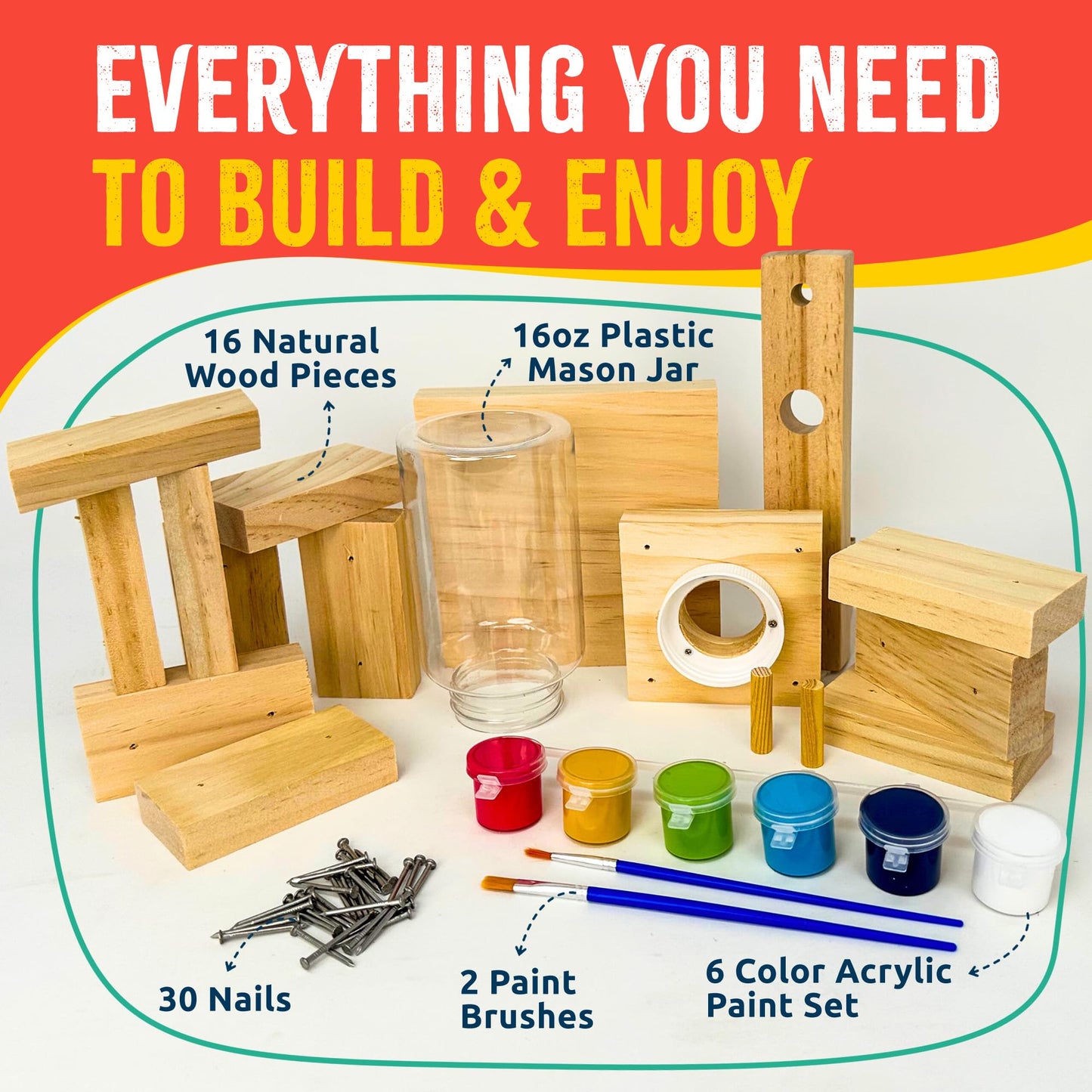 SparkJump Candy Dispenser Woodworking Kit — STEM Craft for Kids with FSC Wood, Paints & Tools