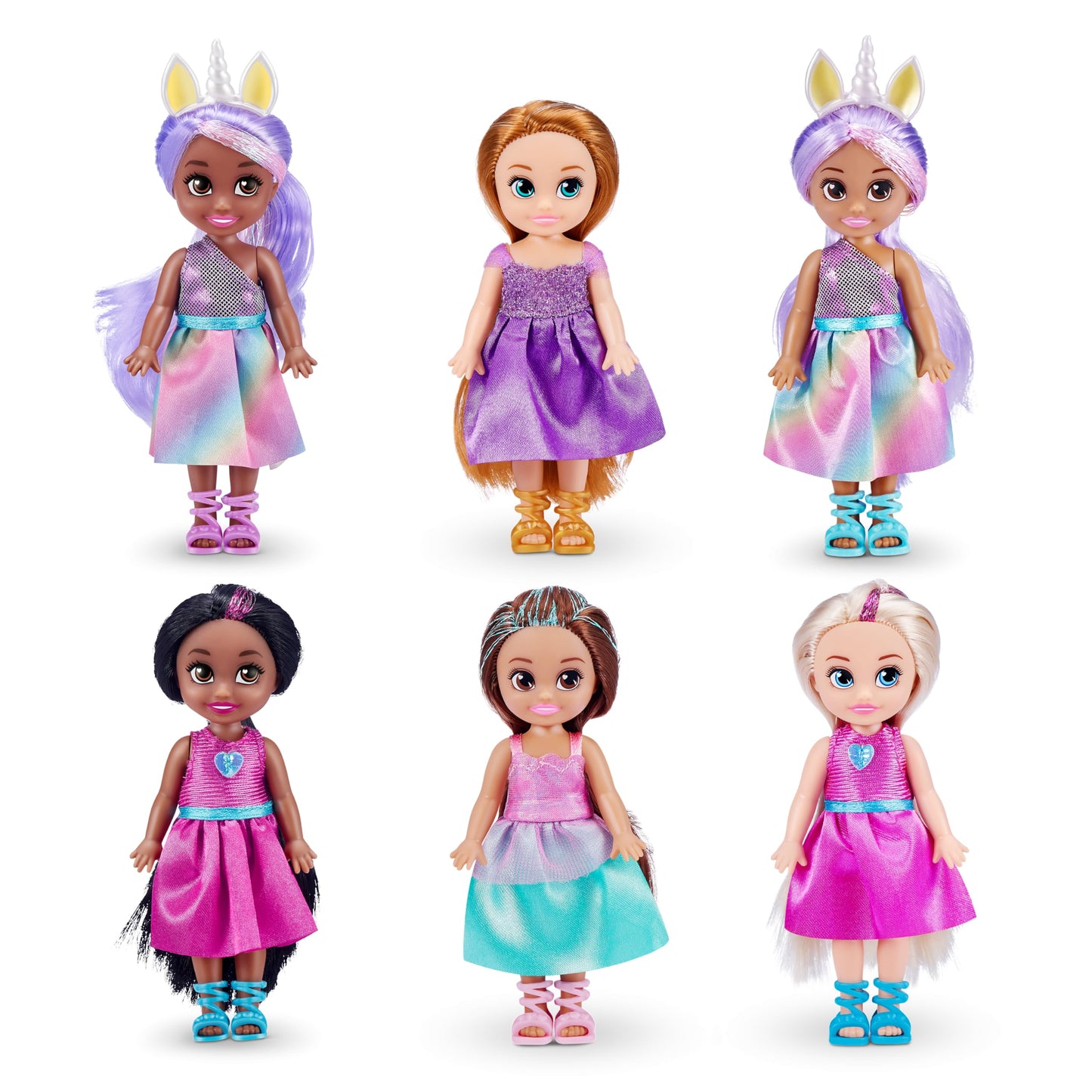 Sparkle Girlz 6-Pack Princess Dolls by ZURU Fashion | Removable Dresses & Poseable Hair