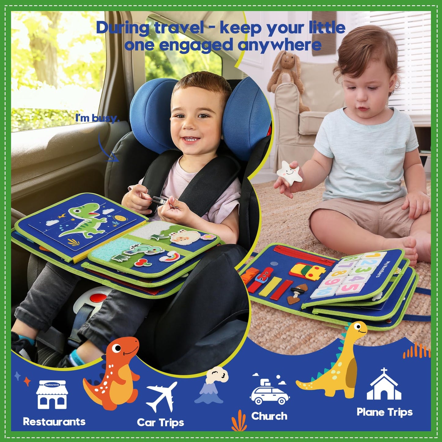 SparkleMe Toddler Sensory Busy Board – Travel Activity Book for Ages 3-4