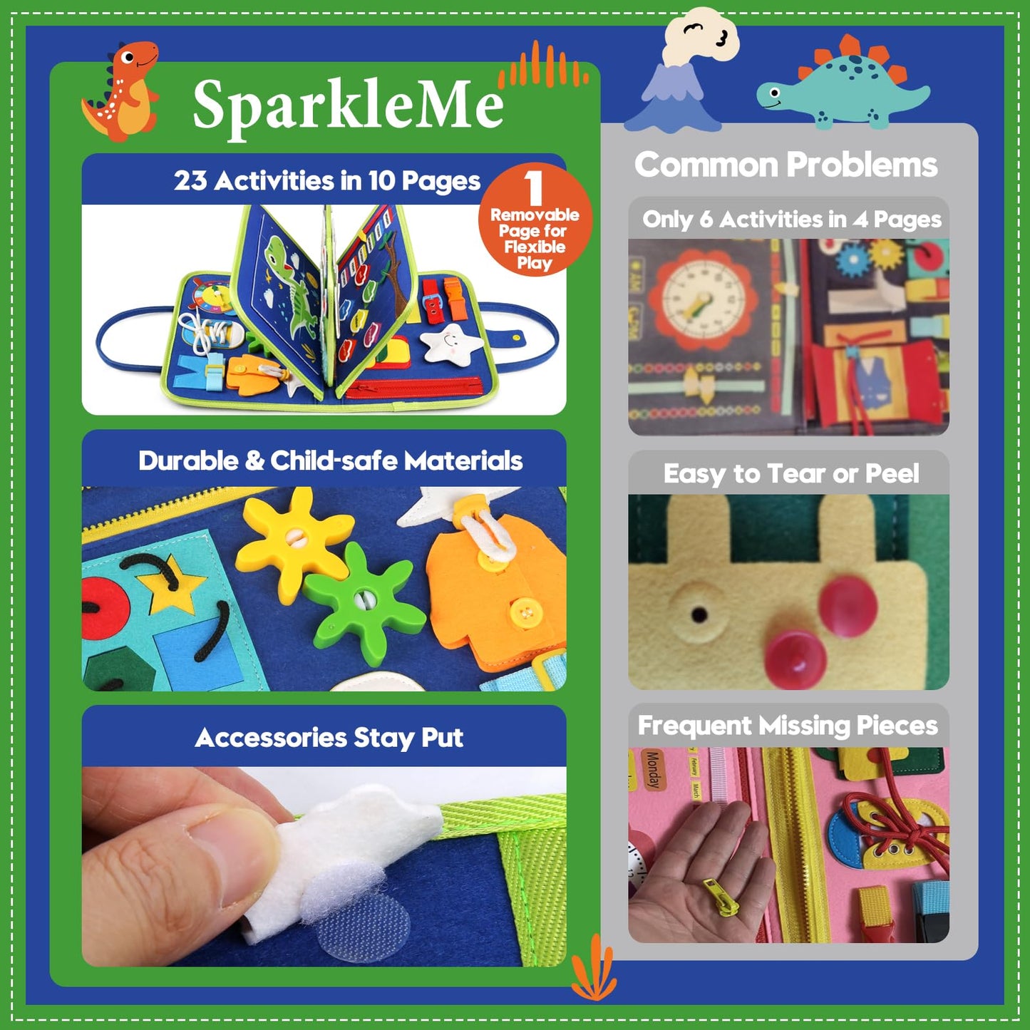 SparkleMe Toddler Sensory Busy Board – Travel Activity Book for Ages 3-4
