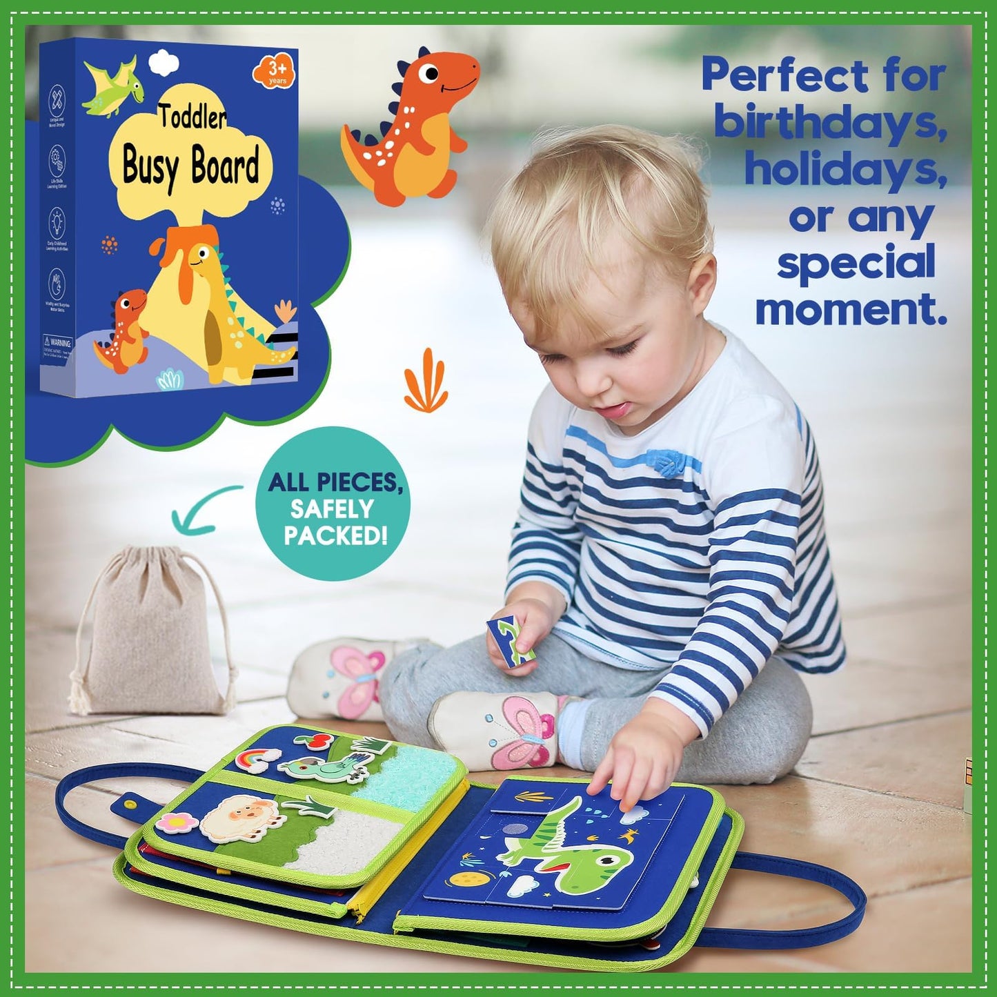 SparkleMe Toddler Sensory Busy Board – Travel Activity Book for Ages 3-4