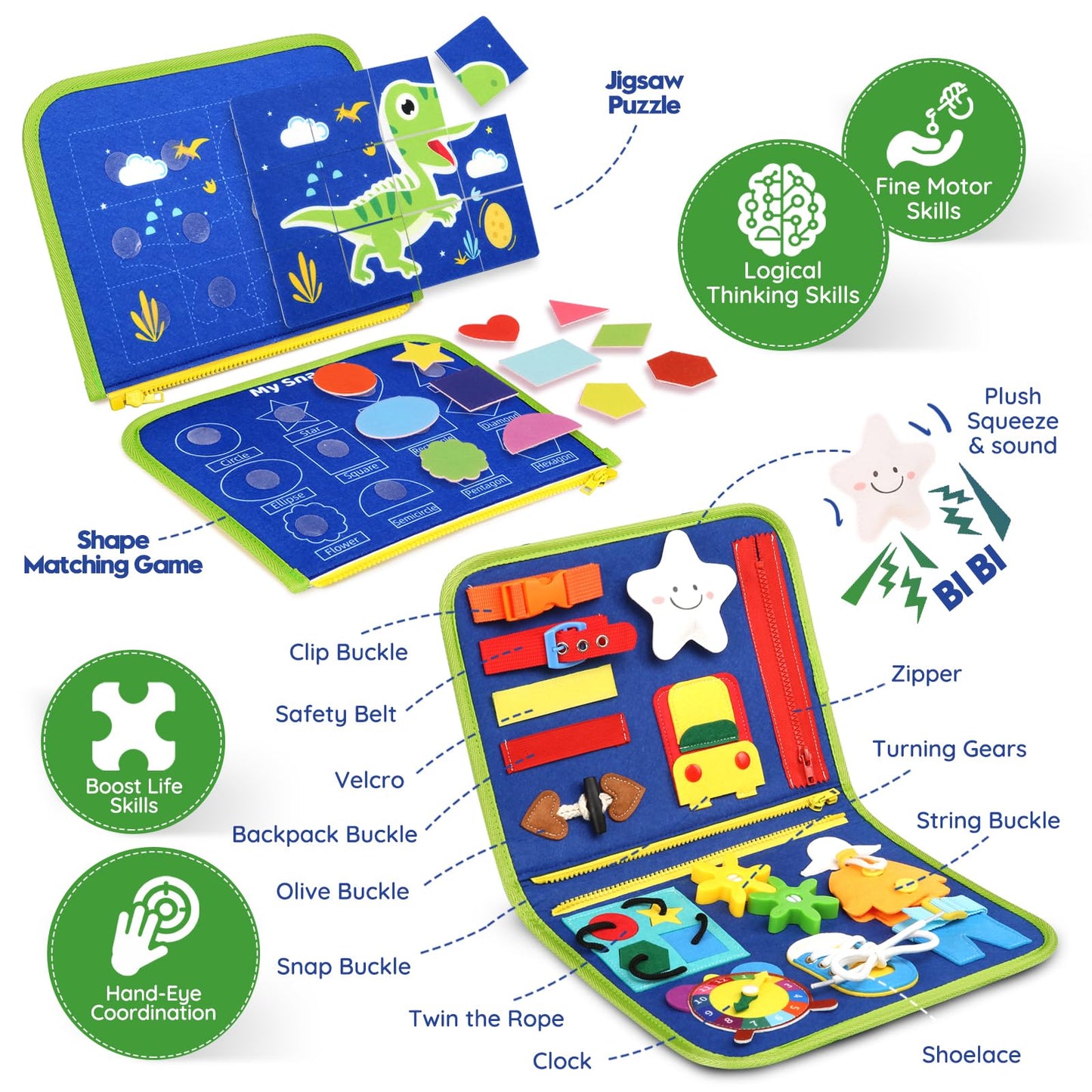 SparkleMe Toddler Sensory Busy Board – Travel Activity Book for Ages 3-4