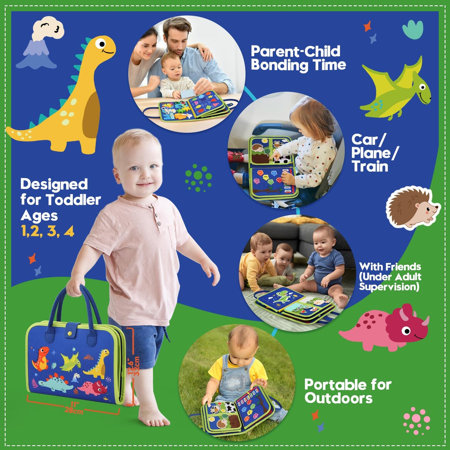 SparkleMe Toddler Sensory Busy Board – Travel Activity Book for Ages 3-4